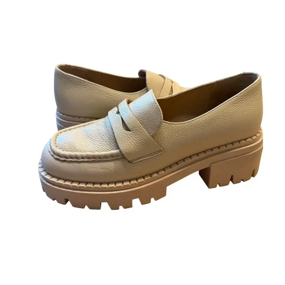Seychelles Womens Cream Leather Platform Lug Sole Penny Loafers Chunky Shoes - Picture 6 of 13
